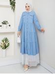 Blue dress made of natural denim with lace and buttons