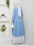 Blue dress made of natural denim with lace and buttons