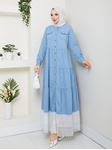 Blue dress made of natural denim with lace and buttons