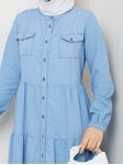 Blue dress made of natural denim with lace and buttons