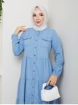 Blue dress made of natural denim with lace and buttons