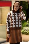 PATTERNED ERCİYES KNITWEAR SWEATER - BROWN WHITE