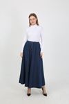 BELİ LASTİKLİ İPLİ KOT KLOŞ ETEK  KOYU MAVİ