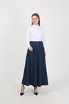 BELİ LASTİKLİ İPLİ KOT KLOŞ ETEK  KOYU MAVİ