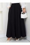 BELİ LASTİKLİ İPLİ KOT KLOŞ ETEK  SİYAH