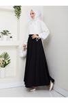 BELİ LASTİKLİ İPLİ KOT KLOŞ ETEK  SİYAH