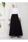 BELİ LASTİKLİ İPLİ KOT KLOŞ ETEK  SİYAH