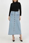 Hijab Skirt with Button-down Bellows Pocket and Light Blue