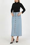 Hijab Skirt with Button-down Bellows Pocket and Light Blue
