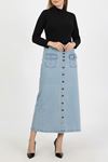 Hijab Skirt with Button-down Bellows Pocket and Light Blue