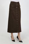 Buttoned Bellows Pocket Hijab Skirt Brown