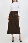 Buttoned Bellows Pocket Hijab Skirt Brown