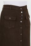 Buttoned Bellows Pocket Hijab Skirt Brown
