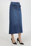 Dark Blue Hijab Skirt with Buttoned Bellows and Pockets