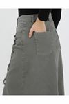 Denim Skirt with Lace-Up Detail – Khaki