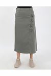 Denim Skirt with Lace-Up Detail – Khaki
