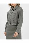 Denim Jacket and Skirt with Lace-Up Detail – Khaki