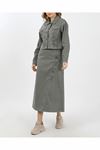 Denim Jacket and Skirt with Lace-Up Detail – Khaki