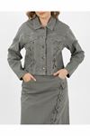 Denim Jacket and Skirt with Lace-Up Detail – Khaki