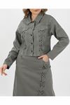 Denim Jacket and Skirt with Lace-Up Detail – Khaki
