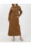 Denim Jacket and Skirt with Lace-Up Detail – Camel