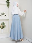 BELİ LASTİKLİ İPLİ KOT KLOŞ ETEK MAVİ