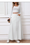 Paneled Long Denim Skirt