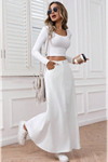 Paneled Long Denim Skirt