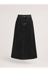 Natural Fabric Contrast Stitched Denim Skirt Black