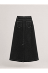 Natural Fabric Contrast Stitched Denim Skirt Black