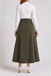 Long Denim Skirt with Floral Embroidery Detail – Blue