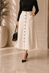 Buttoned Gabardine Skirt in Ecru