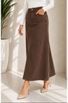 Brown Lycra and Gabardine Midi Skirt