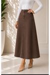 Brown Lycra and Gabardine Midi Skirt