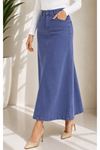 Navy blue lycra and gabardine midi skirt