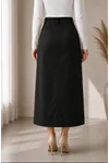 Gabardine skirt with pockets and buckles, black