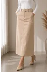 Gabardine Skirt with Pocket Detail and Belt Buckle, Almond