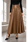 Mevlana Model Leather Skirt Brown