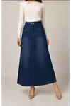 Denim Skirt with Snap Waist Zipper and Pocket Detail Blue