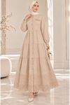 Laced Natural Fabric Button-Down Dress Dark Beige