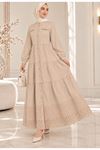 Laced Natural Fabric Button-Down Dress Dark Beige