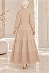 Laced Natural Fabric Button-Down Dress Dark Beige
