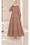 Laced Natural Fabric Buttoned Dress in Mink