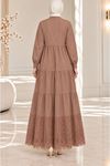 Laced Natural Fabric Buttoned Dress in Mink