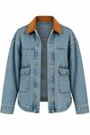 VELVET COLLAR DENIM JACKET Light Blue
