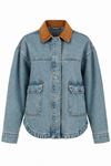 VELVET COLLAR DENIM JACKET Light Blue