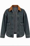 VELVET COLLAR DENIM JACKET Dark Blue