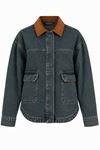 VELVET COLLAR DENIM JACKET Dark Blue
