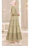 Laced Natural Fabric Button-Down Dress Light Green