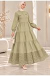 Laced Natural Fabric Button-Down Dress Light Green